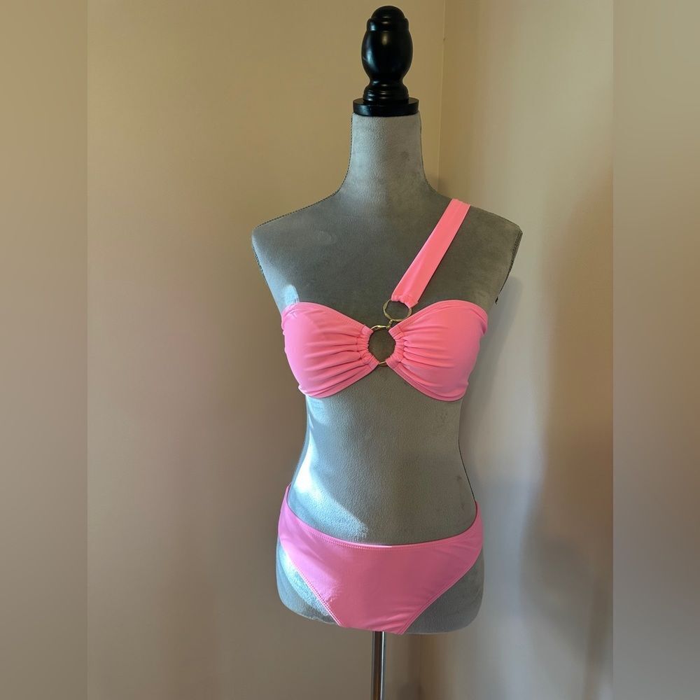 Pink one shoulder bikini